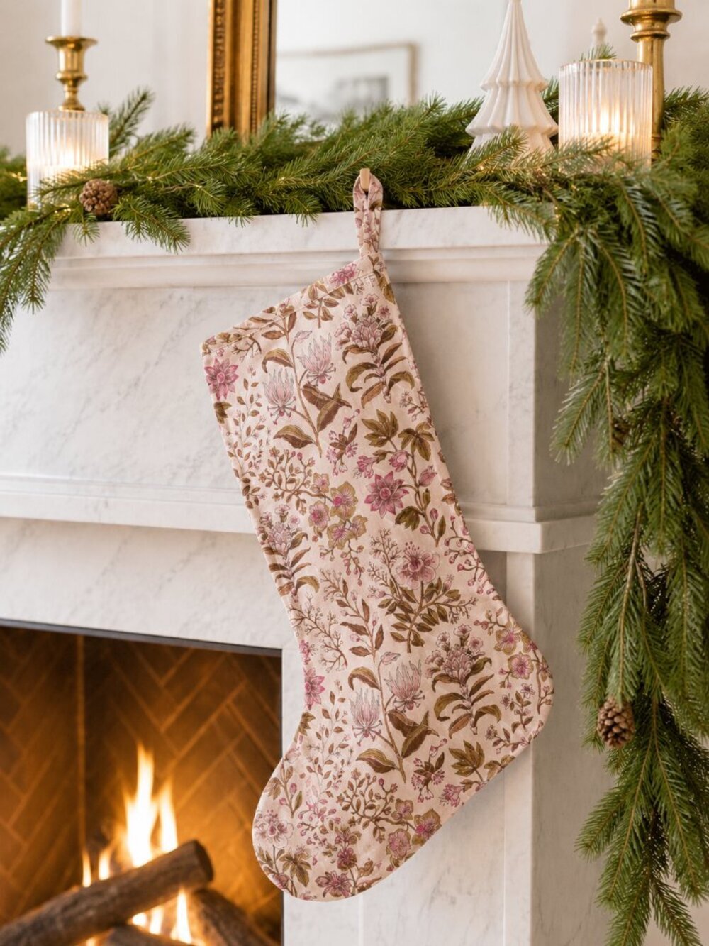 MAEVE AND ROSE Arrietty Floral Print Stocking Dark Rose Ivory
